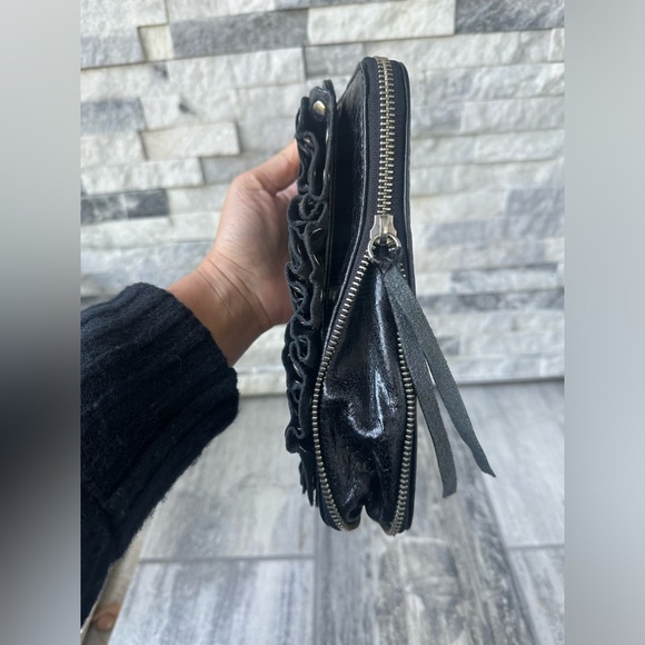 Susan Farber Y2K Leather Ruffle Studed Clutch or Crossbody Purse Black Boho - Picture 6 of 15